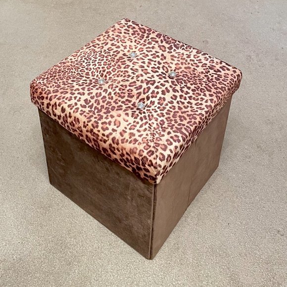 Leopard velvet foldable chair ottoman storage cube organizer 15X15X15 - Set of 2 - Picture 1 of 5